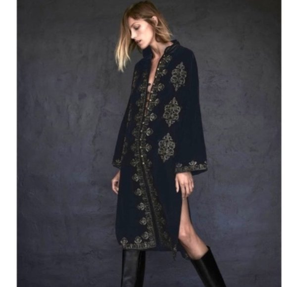 Zara Jackets & Blazers - Beautiful Midnight Blue Velvet Embellished Kimono